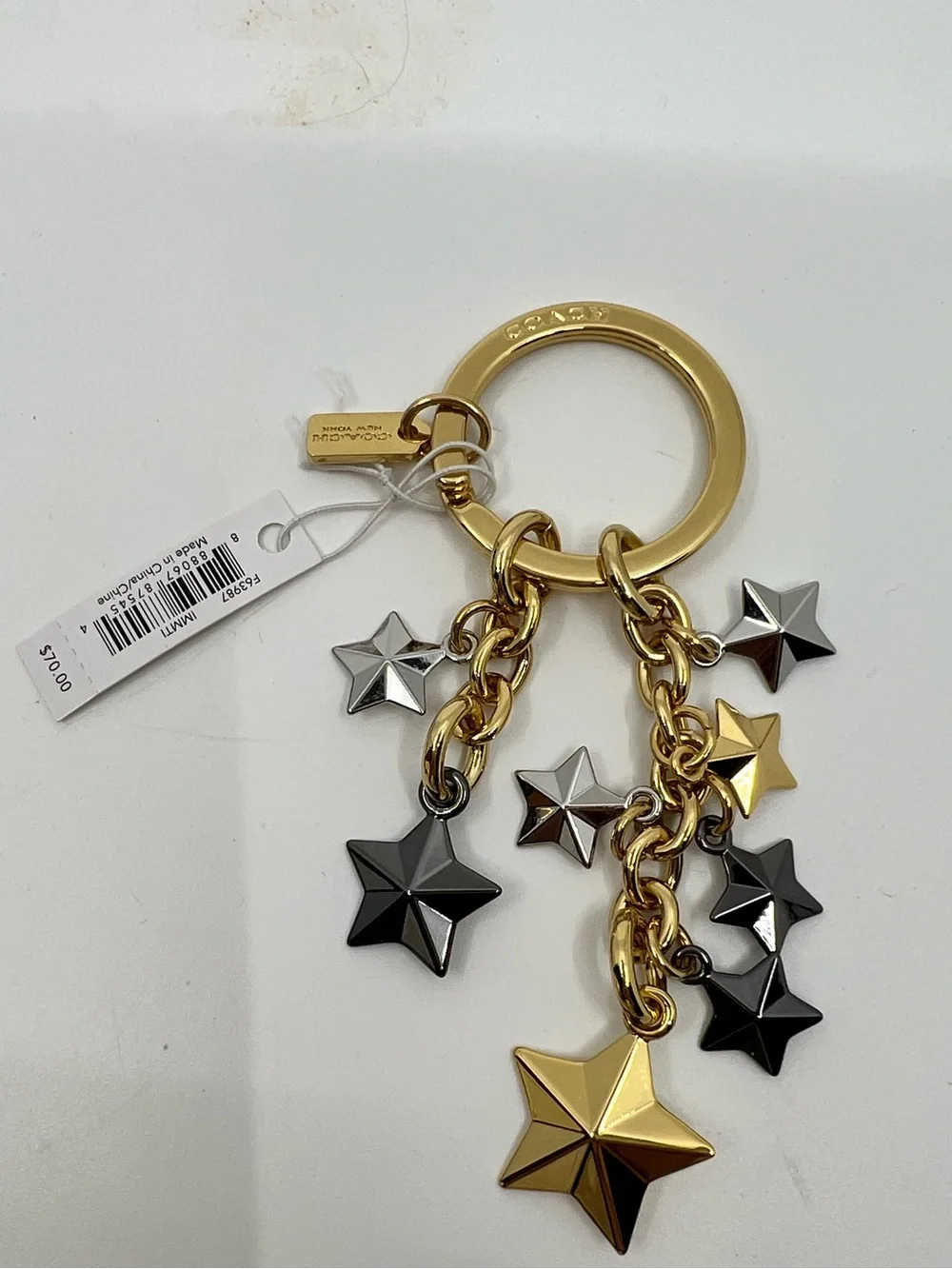 Coach Stars Gold Silver and Black Key Ring and Charm